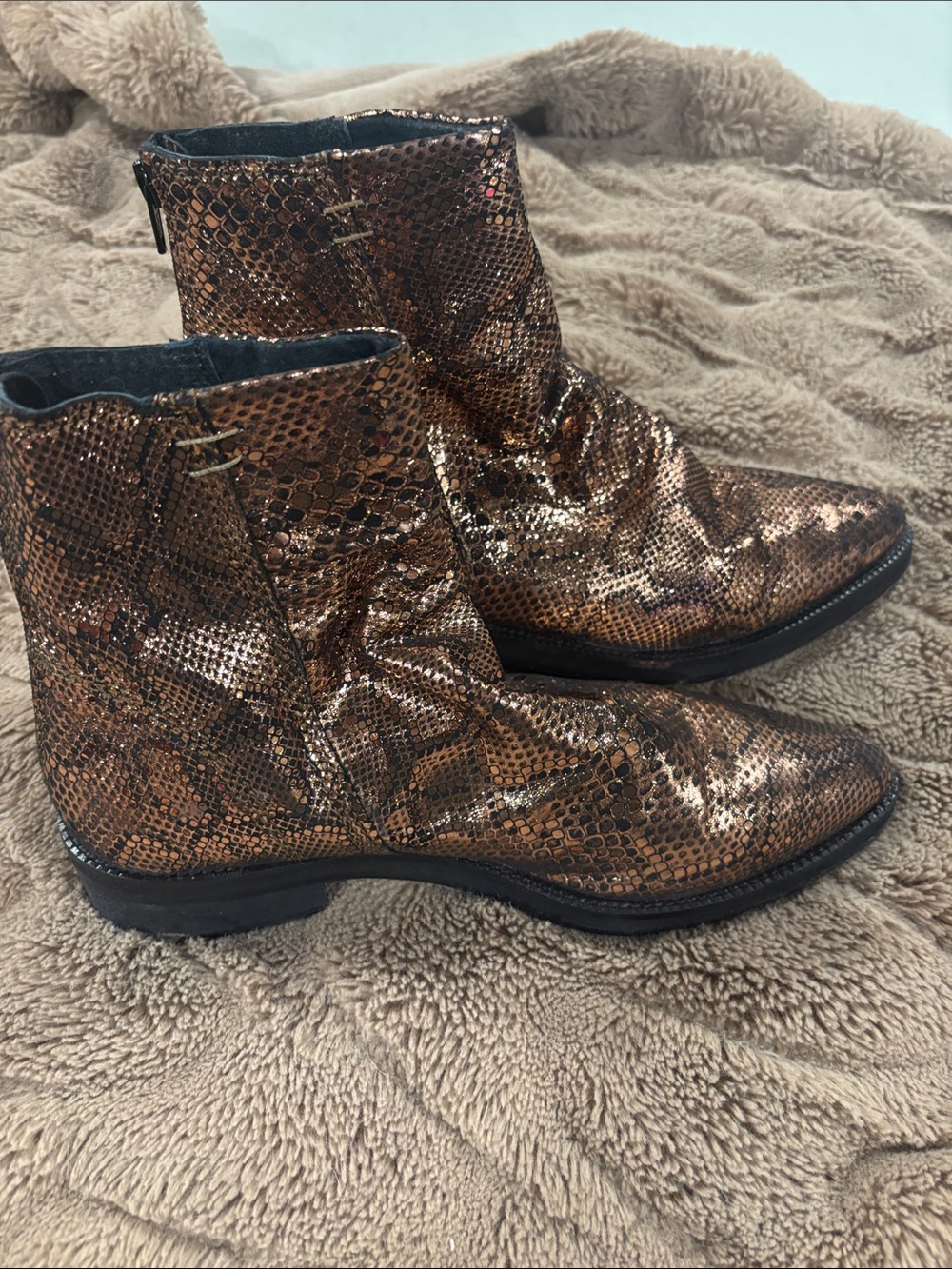 Free People Women's Metallic Bronze Snake-Print Ankle Boots